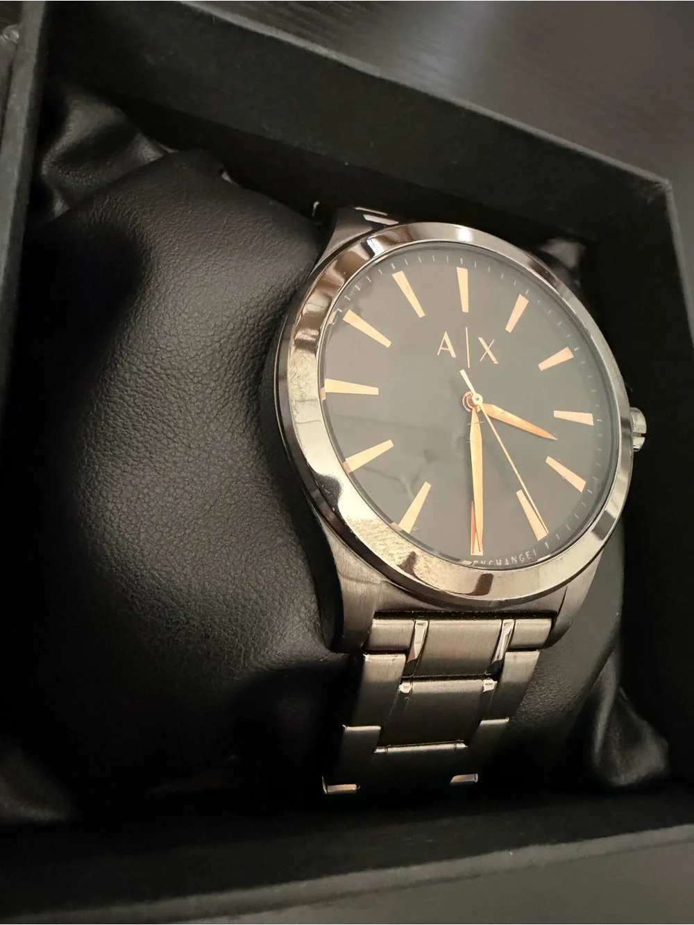 Armani Exchange Black Dial Watch with Rose Gold Accents